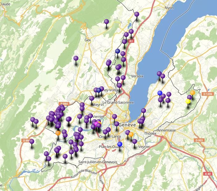 carte des conflits amphibiens-trafic à Genève